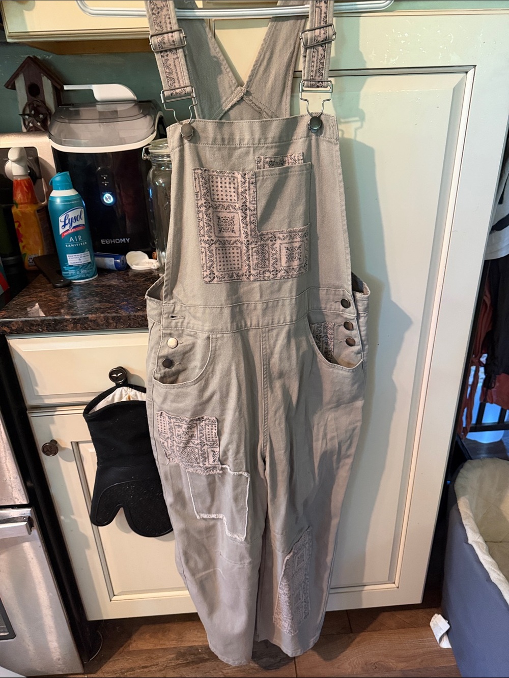 mittoshop Olive Green Patchwork Cotton Overalls